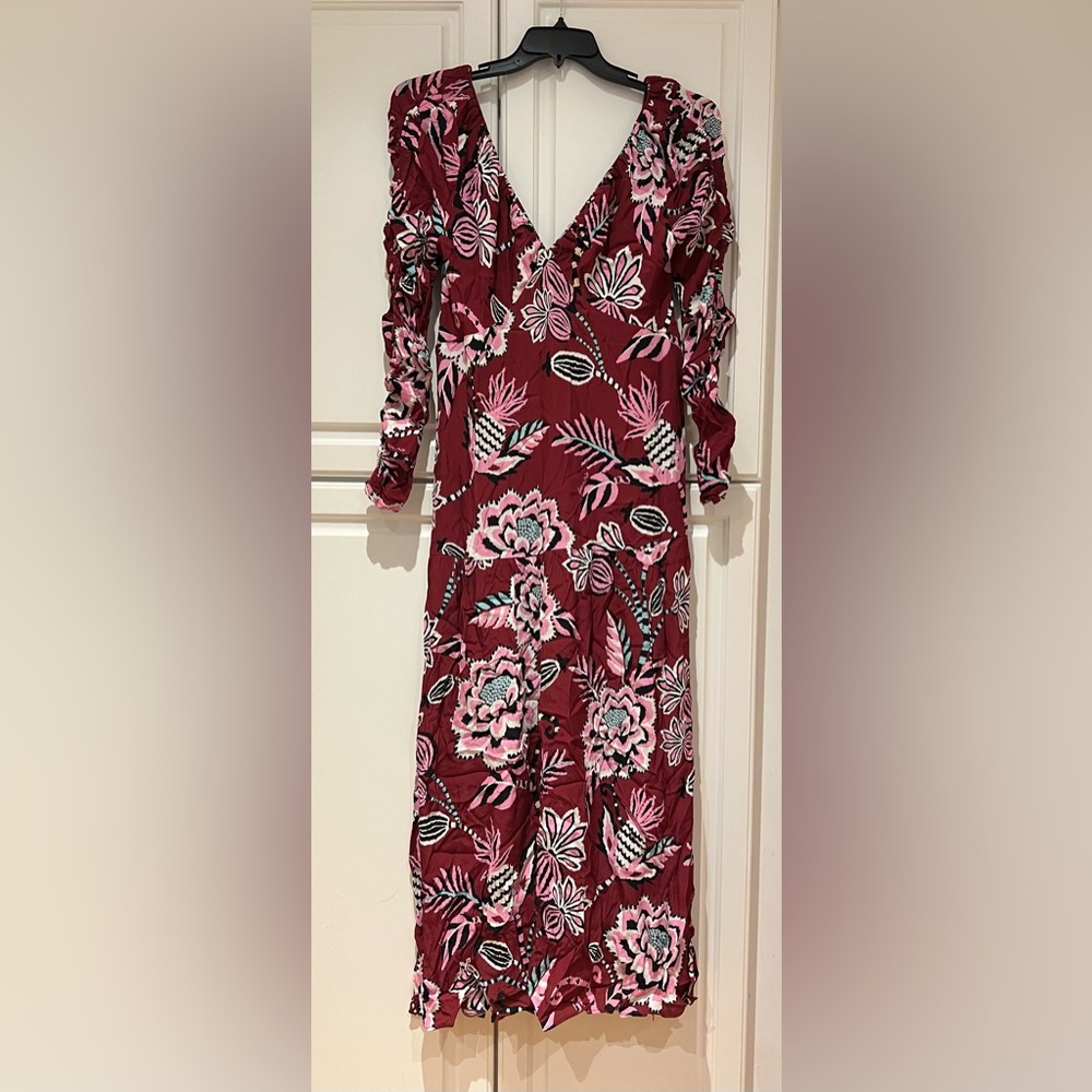 Farm Rio Pineapple Inspiration Burgundy V Neckline Maxi Dress XL NWT